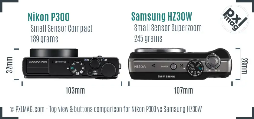 Nikon P300 vs Samsung HZ30W top view buttons comparison