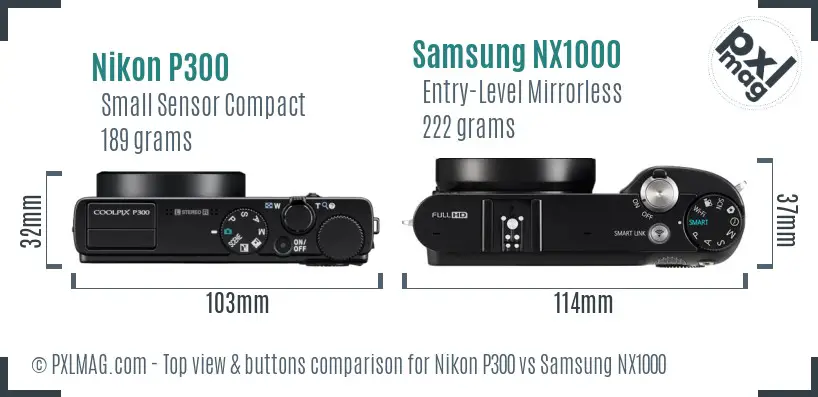 Nikon P300 vs Samsung NX1000 top view buttons comparison