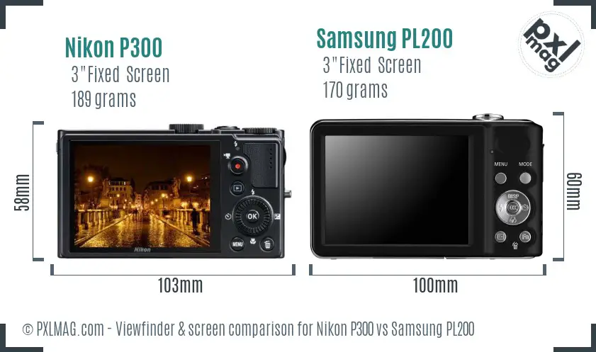 Nikon P300 vs Samsung PL200 Screen and Viewfinder comparison