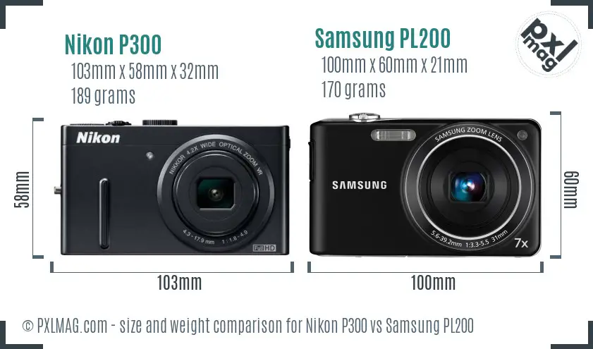 Nikon P300 vs Samsung PL200 size comparison