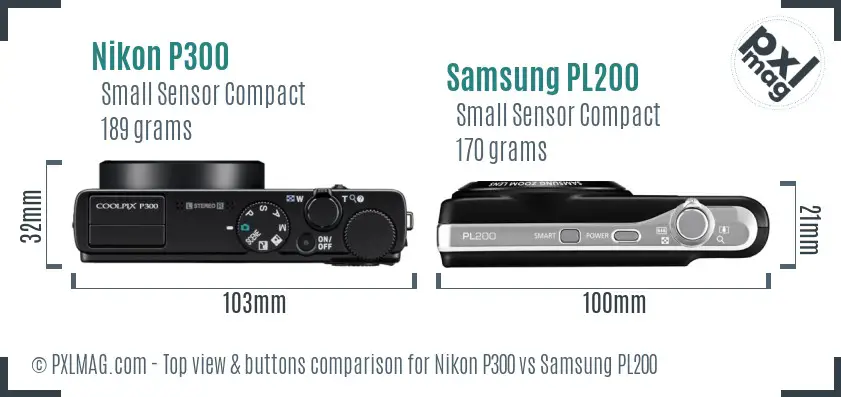 Nikon P300 vs Samsung PL200 top view buttons comparison