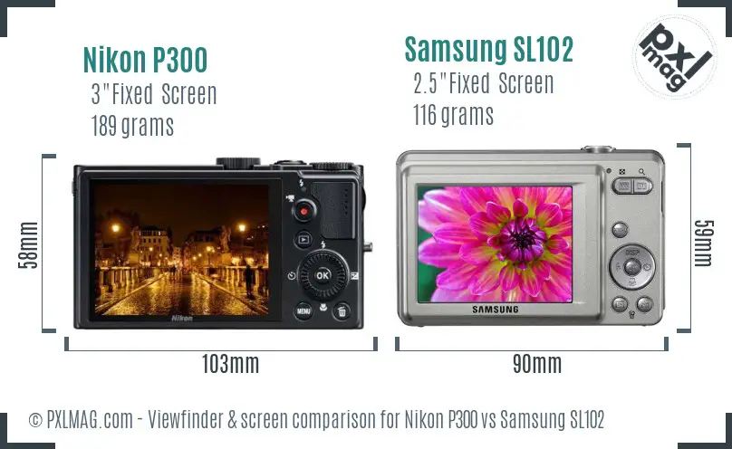 Nikon P300 vs Samsung SL102 Screen and Viewfinder comparison