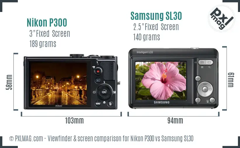 Nikon P300 vs Samsung SL30 Screen and Viewfinder comparison