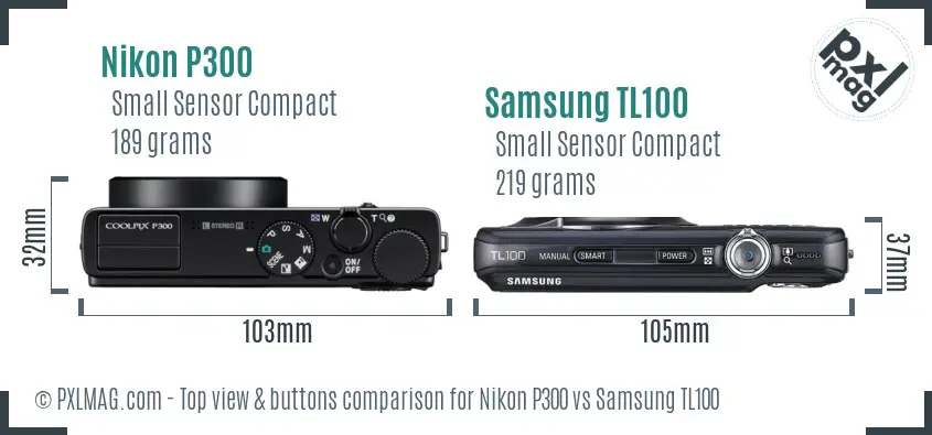 Nikon P300 vs Samsung TL100 top view buttons comparison