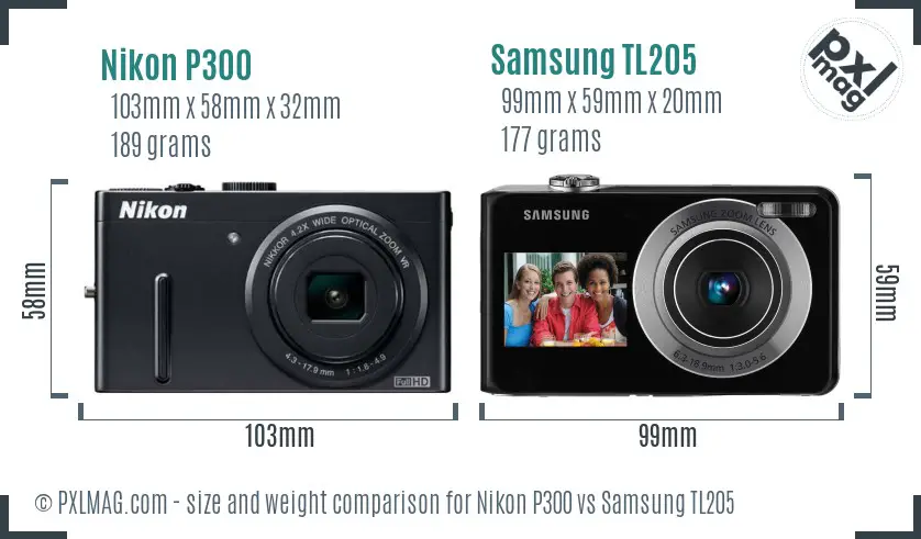 Nikon P300 vs Samsung TL205 size comparison
