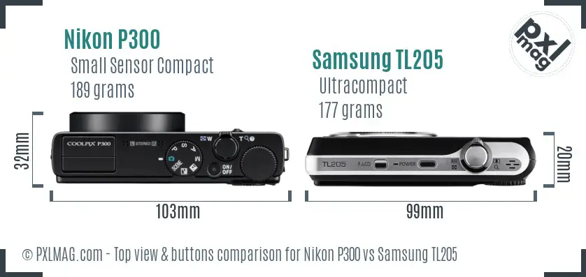 Nikon P300 vs Samsung TL205 top view buttons comparison