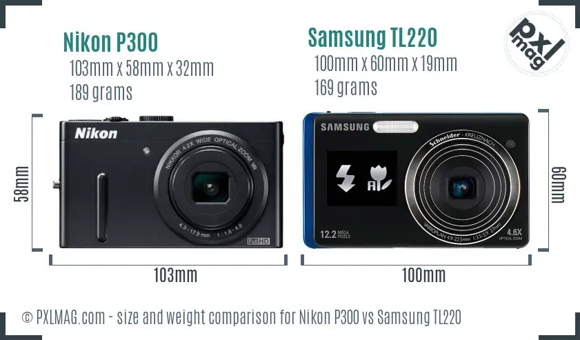 Nikon P300 vs Samsung TL220 size comparison