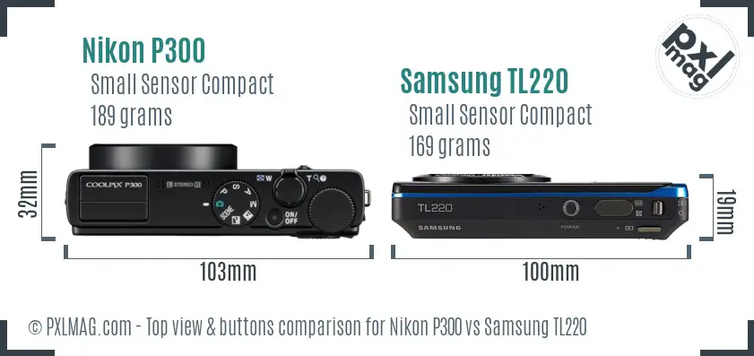 Nikon P300 vs Samsung TL220 top view buttons comparison