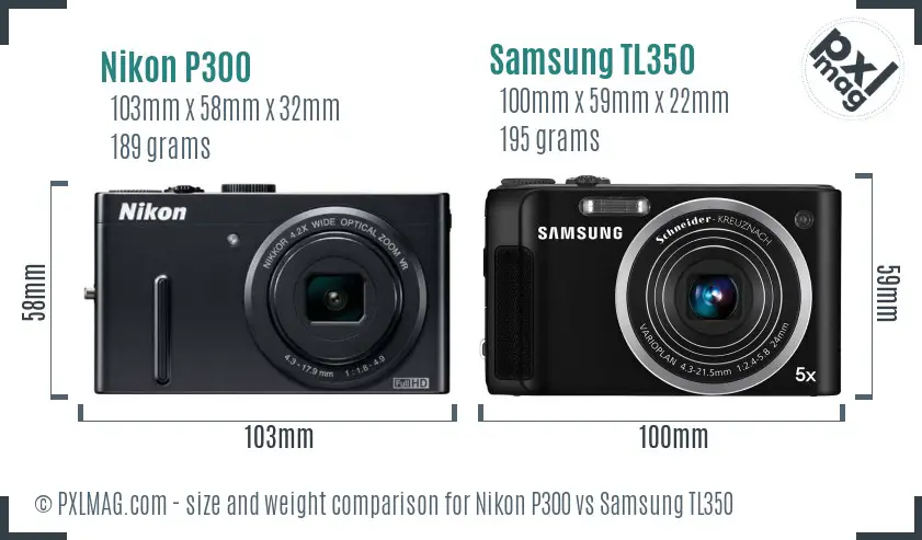 Nikon P300 vs Samsung TL350 size comparison