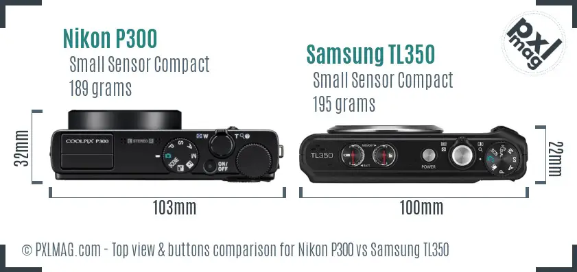 Nikon P300 vs Samsung TL350 top view buttons comparison