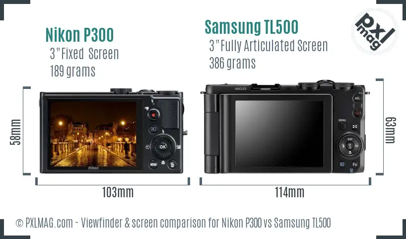 Nikon P300 vs Samsung TL500 Screen and Viewfinder comparison