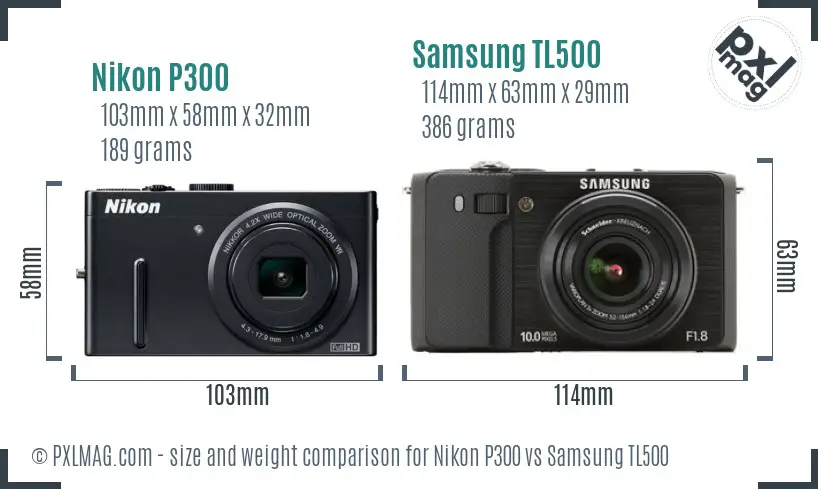 Nikon P300 vs Samsung TL500 size comparison