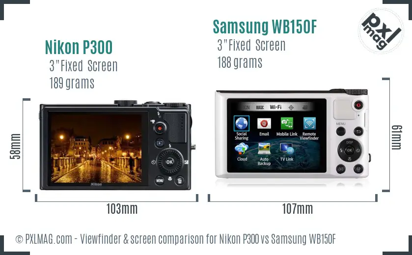 Nikon P300 vs Samsung WB150F Screen and Viewfinder comparison