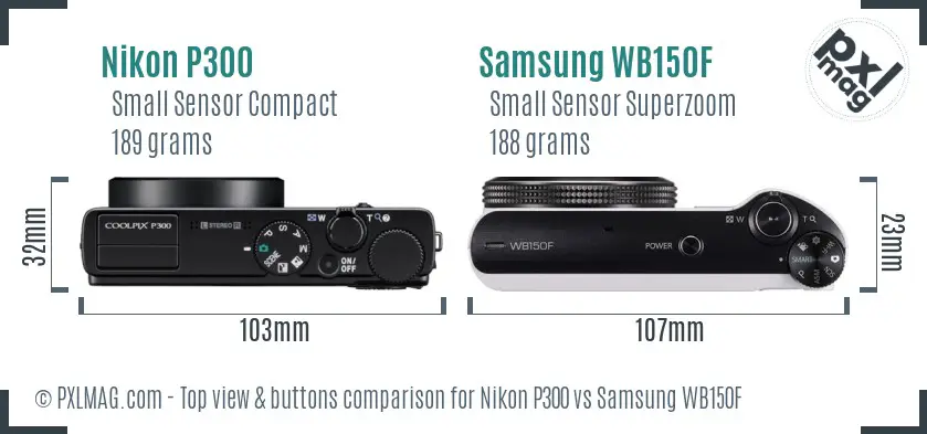 Nikon P300 vs Samsung WB150F top view buttons comparison