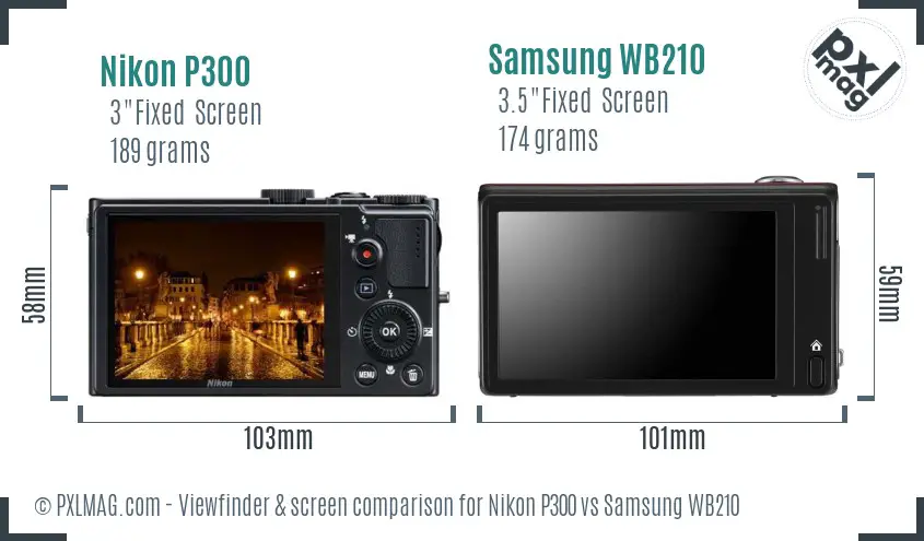 Nikon P300 vs Samsung WB210 Screen and Viewfinder comparison