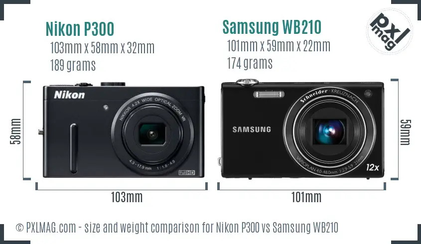 Nikon P300 vs Samsung WB210 size comparison