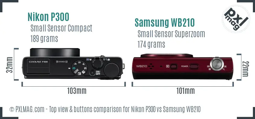 Nikon P300 vs Samsung WB210 top view buttons comparison