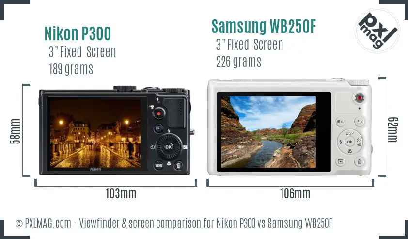 Nikon P300 vs Samsung WB250F Screen and Viewfinder comparison