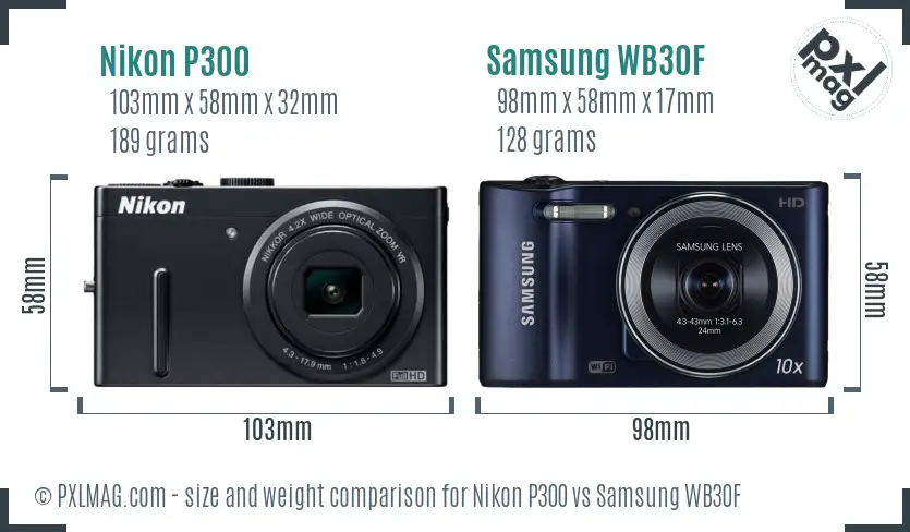 Nikon P300 vs Samsung WB30F size comparison