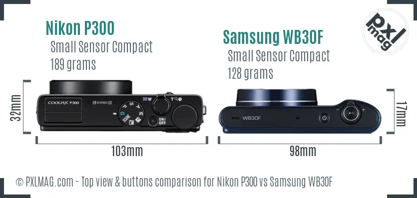 Nikon P300 vs Samsung WB30F top view buttons comparison