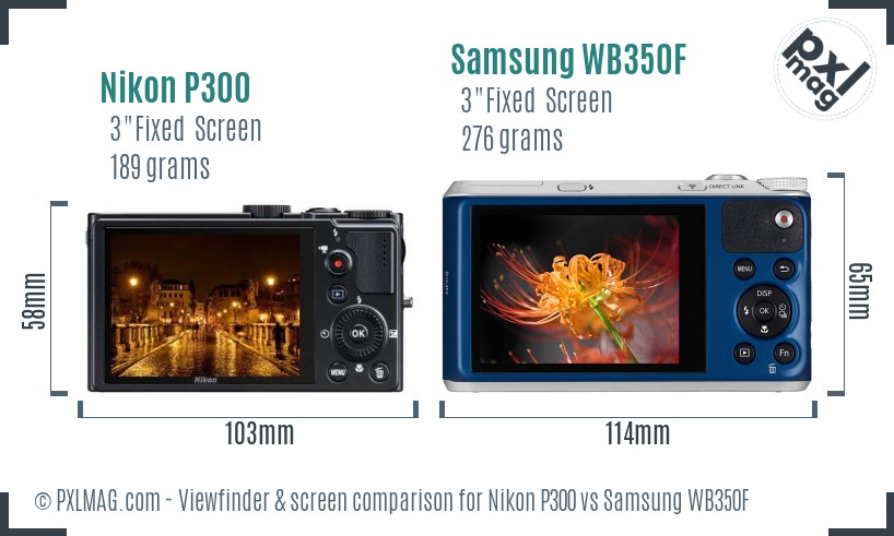 Nikon P300 vs Samsung WB350F Screen and Viewfinder comparison