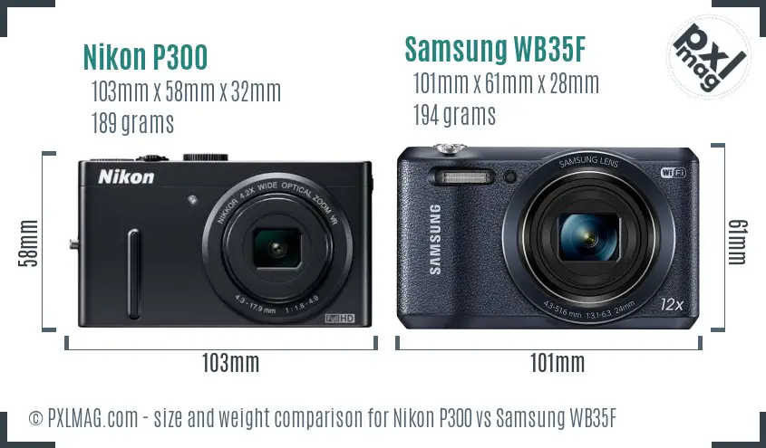 Nikon P300 vs Samsung WB35F size comparison