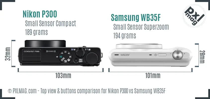 Nikon P300 vs Samsung WB35F top view buttons comparison