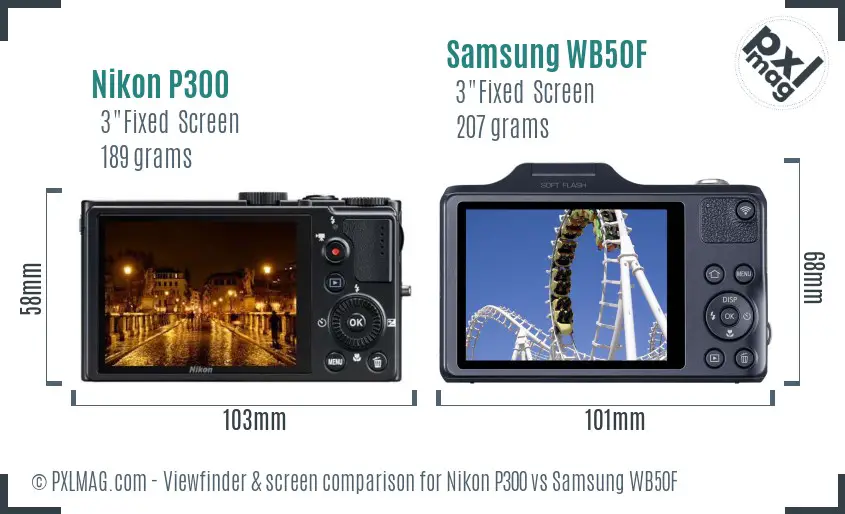 Nikon P300 vs Samsung WB50F Screen and Viewfinder comparison