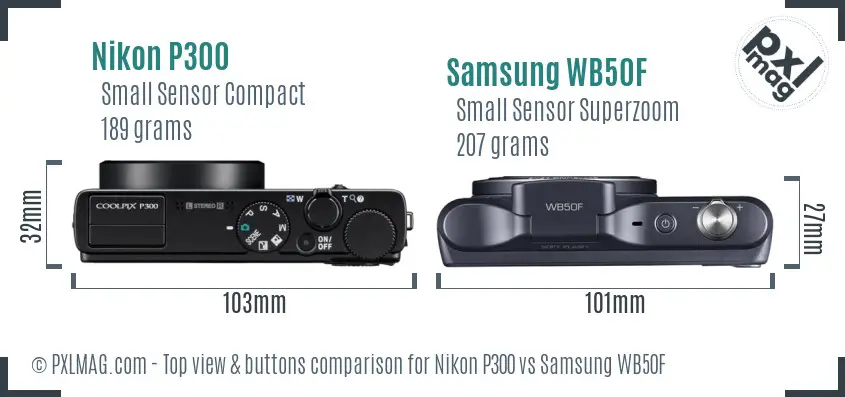 Nikon P300 vs Samsung WB50F top view buttons comparison