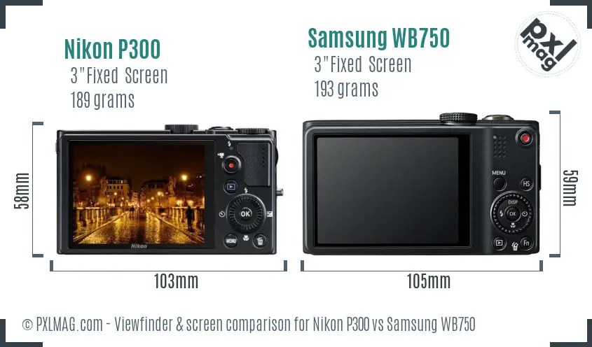 Nikon P300 vs Samsung WB750 Screen and Viewfinder comparison