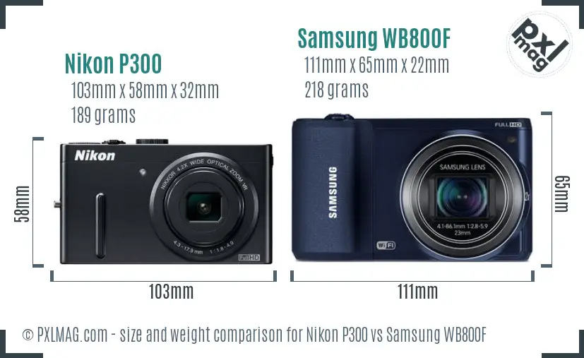 Nikon P300 vs Samsung WB800F size comparison
