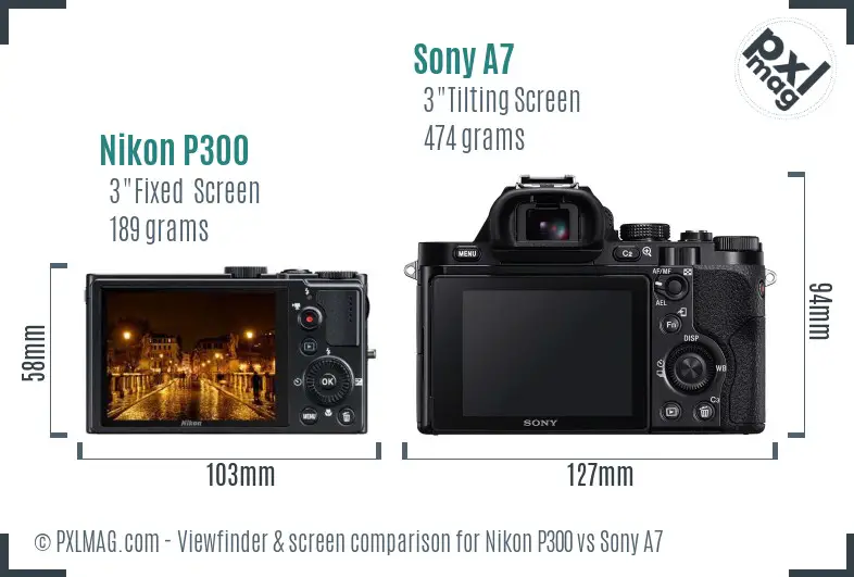 Nikon P300 vs Sony A7 Screen and Viewfinder comparison