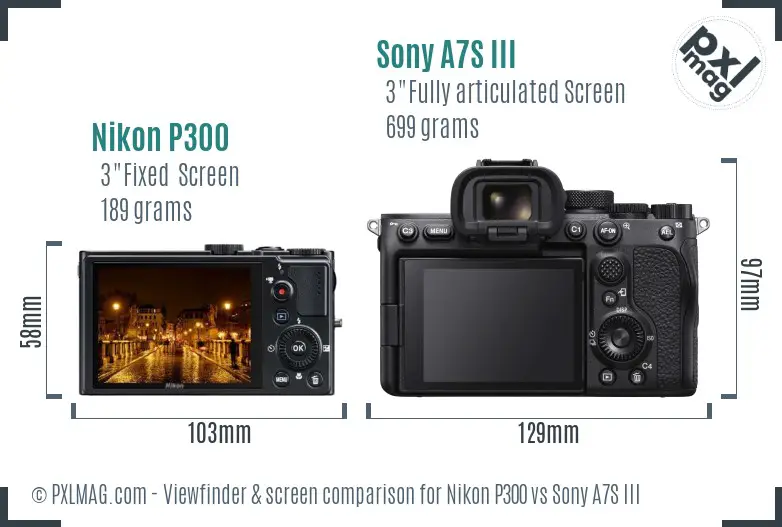 Nikon P300 vs Sony A7S III Screen and Viewfinder comparison