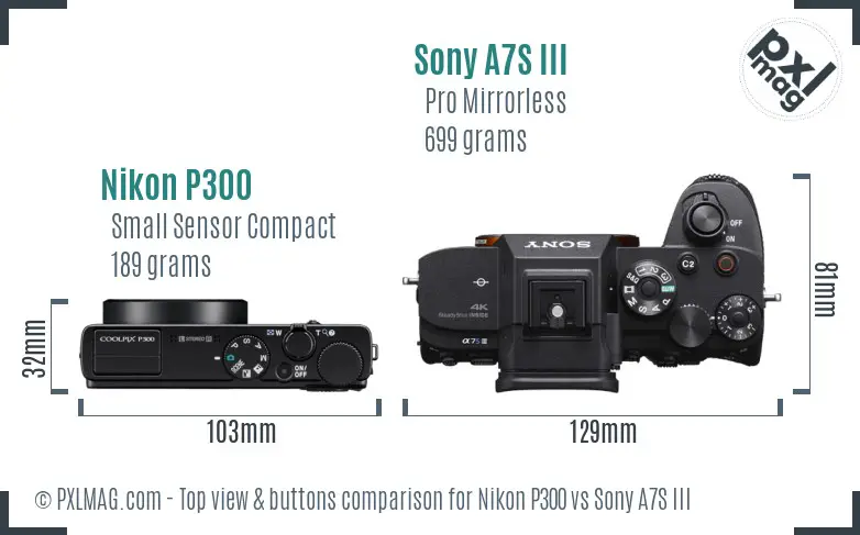 Nikon P300 vs Sony A7S III top view buttons comparison