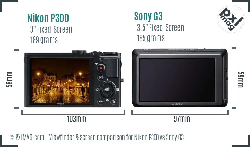 Nikon P300 vs Sony G3 Screen and Viewfinder comparison