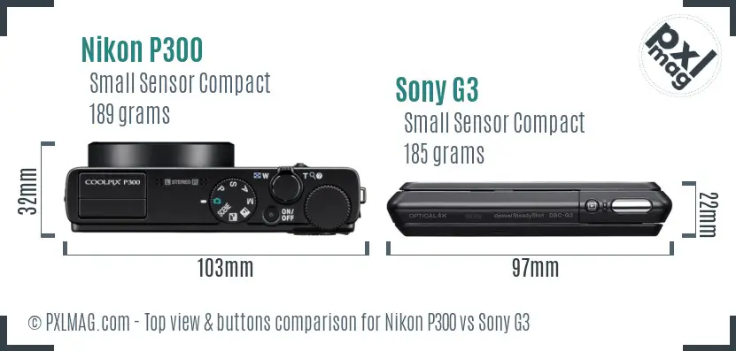 Nikon P300 vs Sony G3 top view buttons comparison