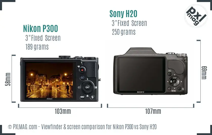 Nikon P300 vs Sony H20 Screen and Viewfinder comparison