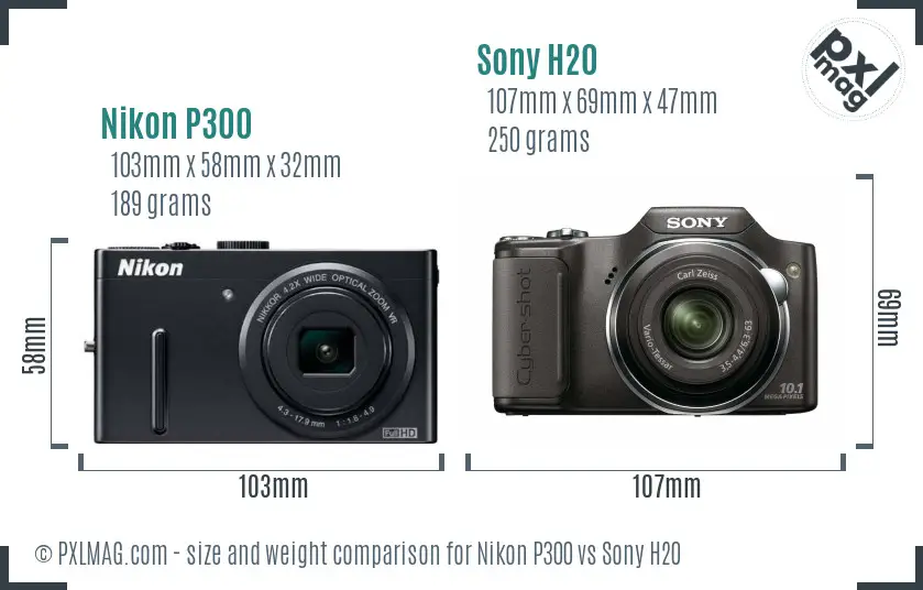 Nikon P300 vs Sony H20 size comparison