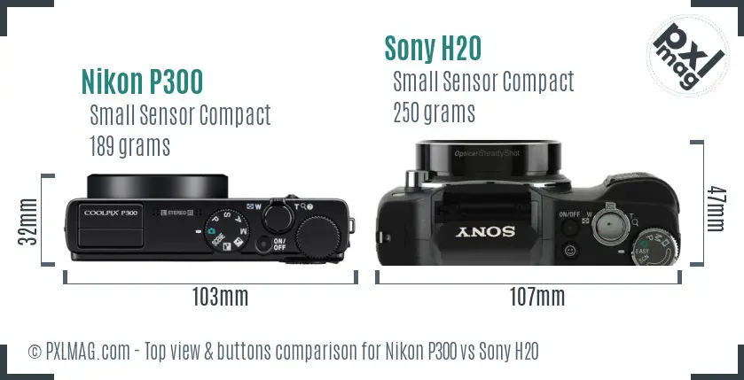Nikon P300 vs Sony H20 top view buttons comparison