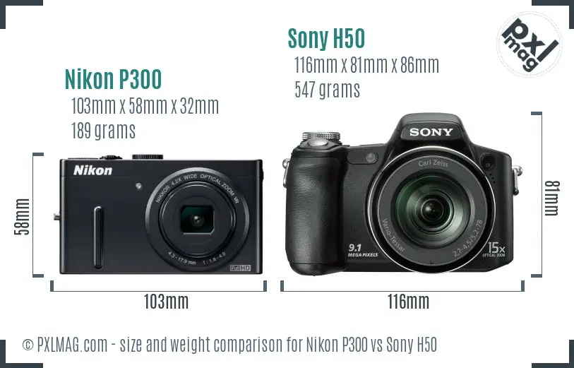 Nikon P300 vs Sony H50 size comparison Nikon P300 vs Sony H50 size comparison