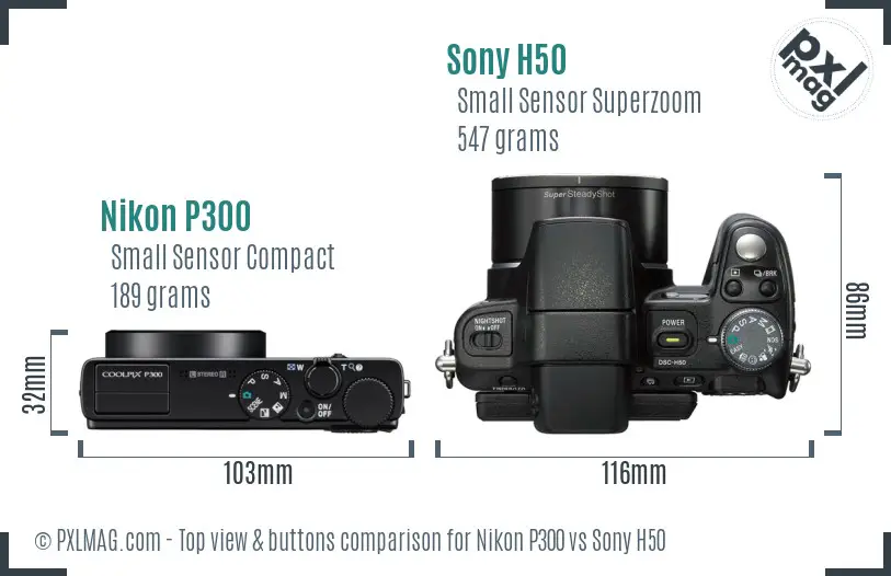 Nikon P300 vs Sony H50 top view buttons comparison Nikon P300 vs Sony H50 top view buttons comparison