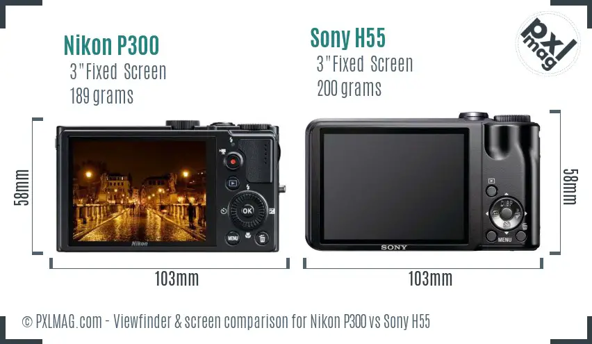 Nikon P300 vs Sony H55 Screen and Viewfinder comparison