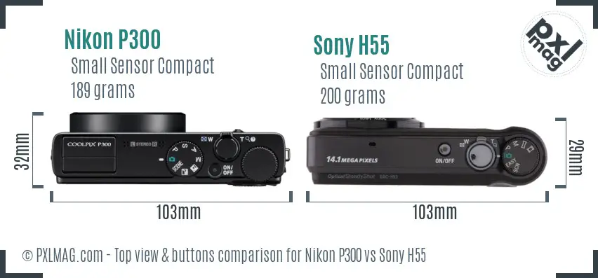 Nikon P300 vs Sony H55 top view buttons comparison