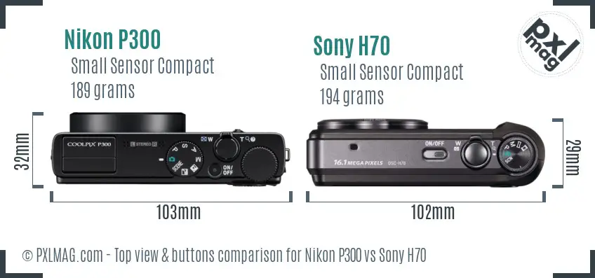 Nikon P300 vs Sony H70 top view buttons comparison