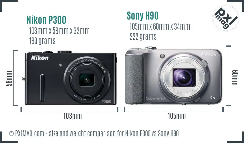 Nikon P300 vs Sony H90 size comparison Nikon P300 vs Sony H90 size comparison