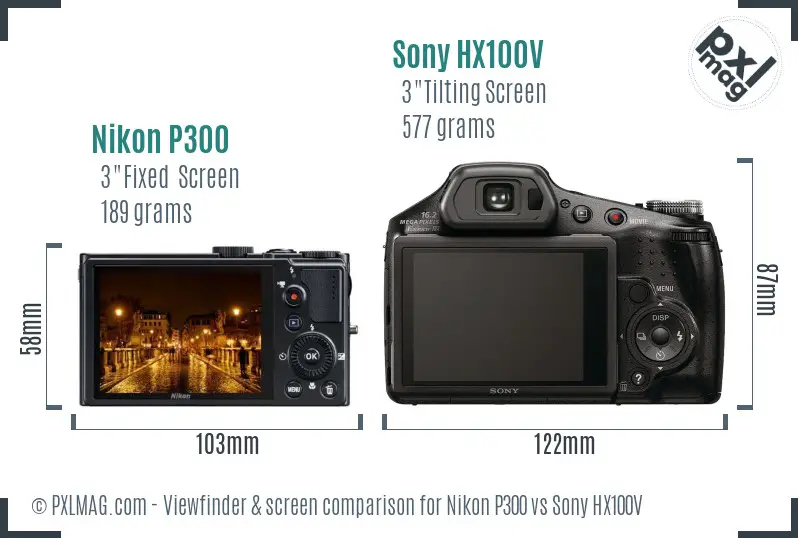 Nikon P300 vs Sony HX100V Screen and Viewfinder comparison
