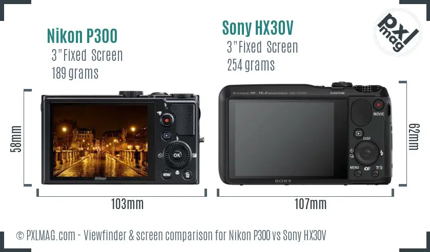 Nikon P300 vs Sony HX30V Screen and Viewfinder comparison