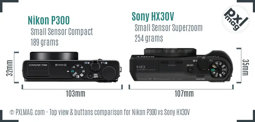 Nikon P300 vs Sony HX30V top view buttons comparison