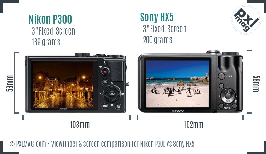 Nikon P300 vs Sony HX5 Screen and Viewfinder comparison