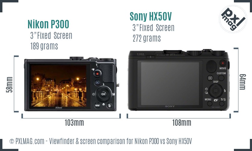 Nikon P300 vs Sony HX50V Screen and Viewfinder comparison